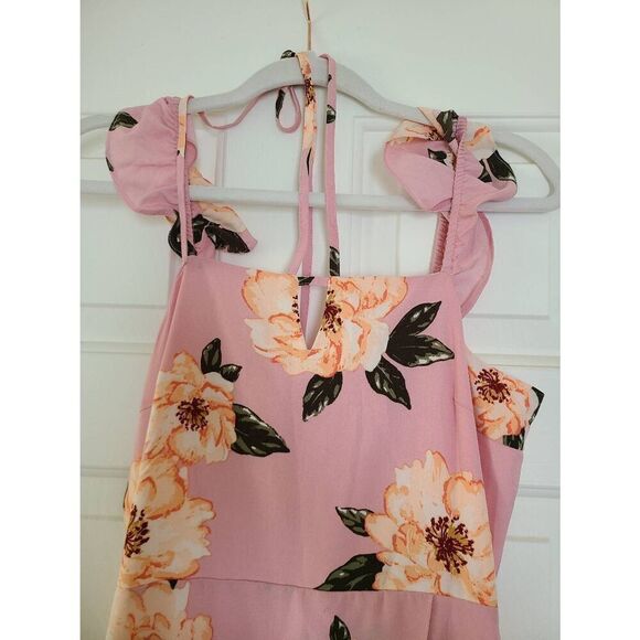 J.O.A Hi-Low Overlapping Maxi Dress Women's Small Pink Floral Printed Sleeveless - Picture 5 of 5